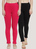 TAG 7 Women Pack Of 2 Pink & Black Solid Straight-Fit Ankle-Length Leggings | Grocsy