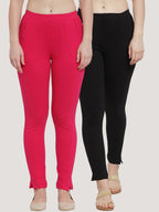 TAG 7 Women Pack Of 2 Pink & Black Solid Straight-Fit Ankle-Length Leggings | Grocsy