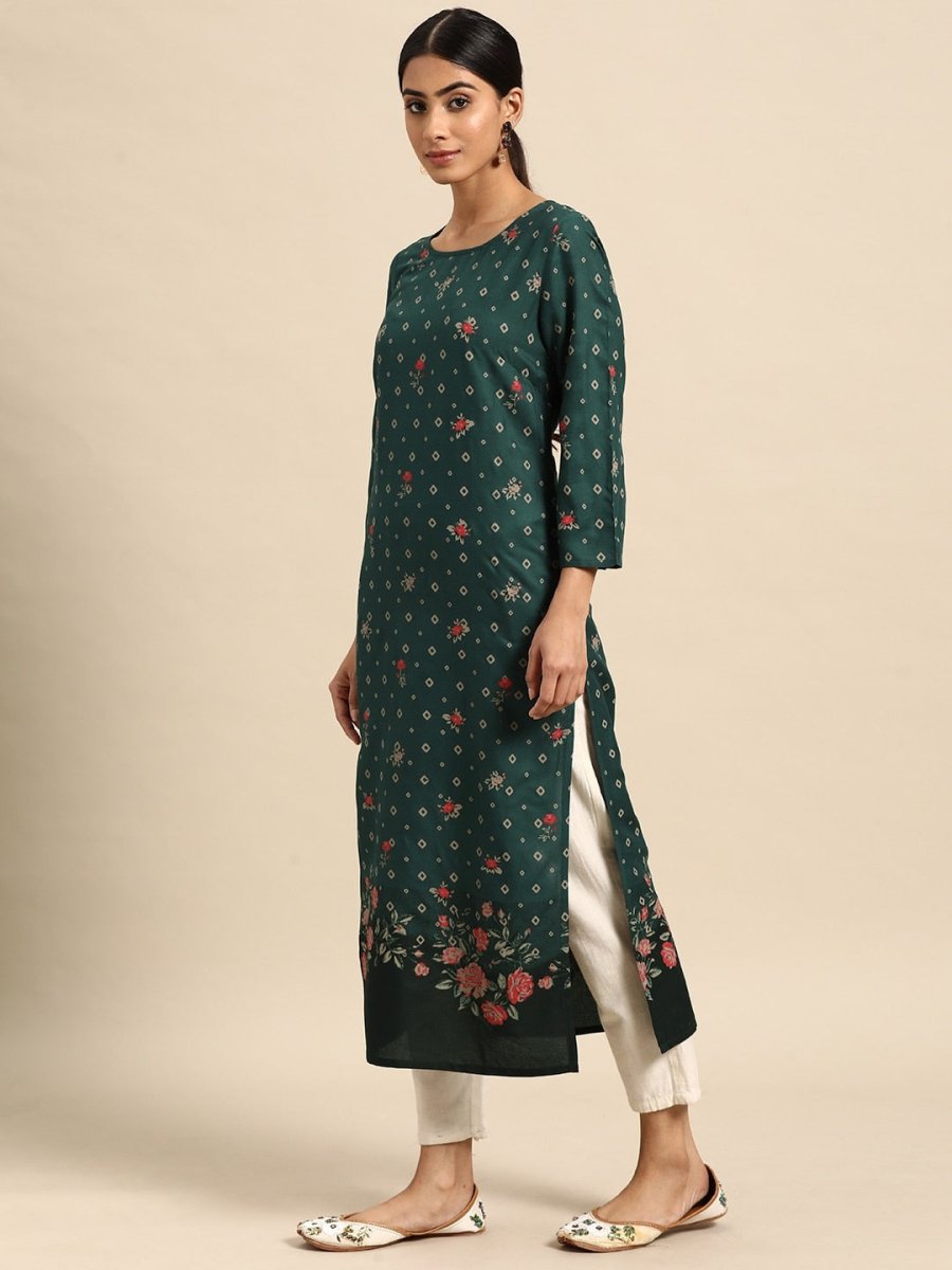 All About You Women Floral & Geometric Printed Straight Kurta | Grocsy
