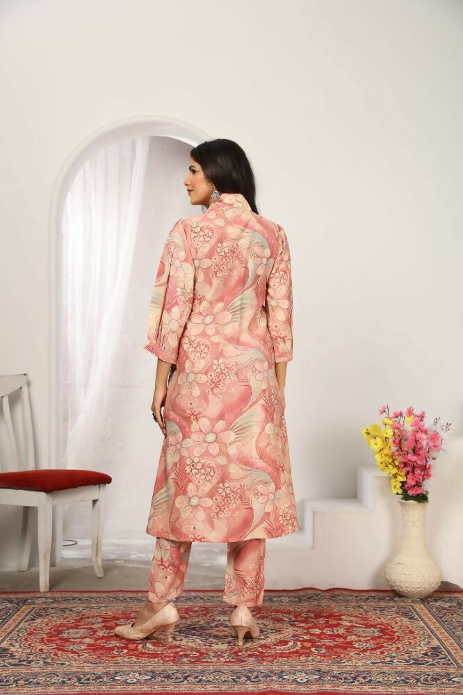 Jyoti Fashion Women's Peach Rayon Floral Print with Side Pocket Kurtis & Sets | Grocsy