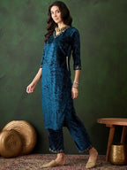 Sangria Yoke Design Velvet Straight Kurta | Grocsy