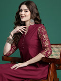 Sangria Printed Sleeves A-Line Pure Cotton Kurta | Grocsy