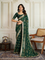 Ai Fashion Dark Green Georgette Rajwadi Bandhani Print Party Wear Saree | Grocsy