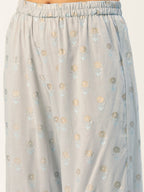 HERE&NOW Women Grey Floral Printed Panelled Gotta Patti Pure Cotton Kurti with Sharara With Dupatta | Grocsy