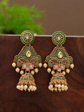 Shoshaa Green & Gold-Toned Contemporary Jhumkas Earrings | Grocsy