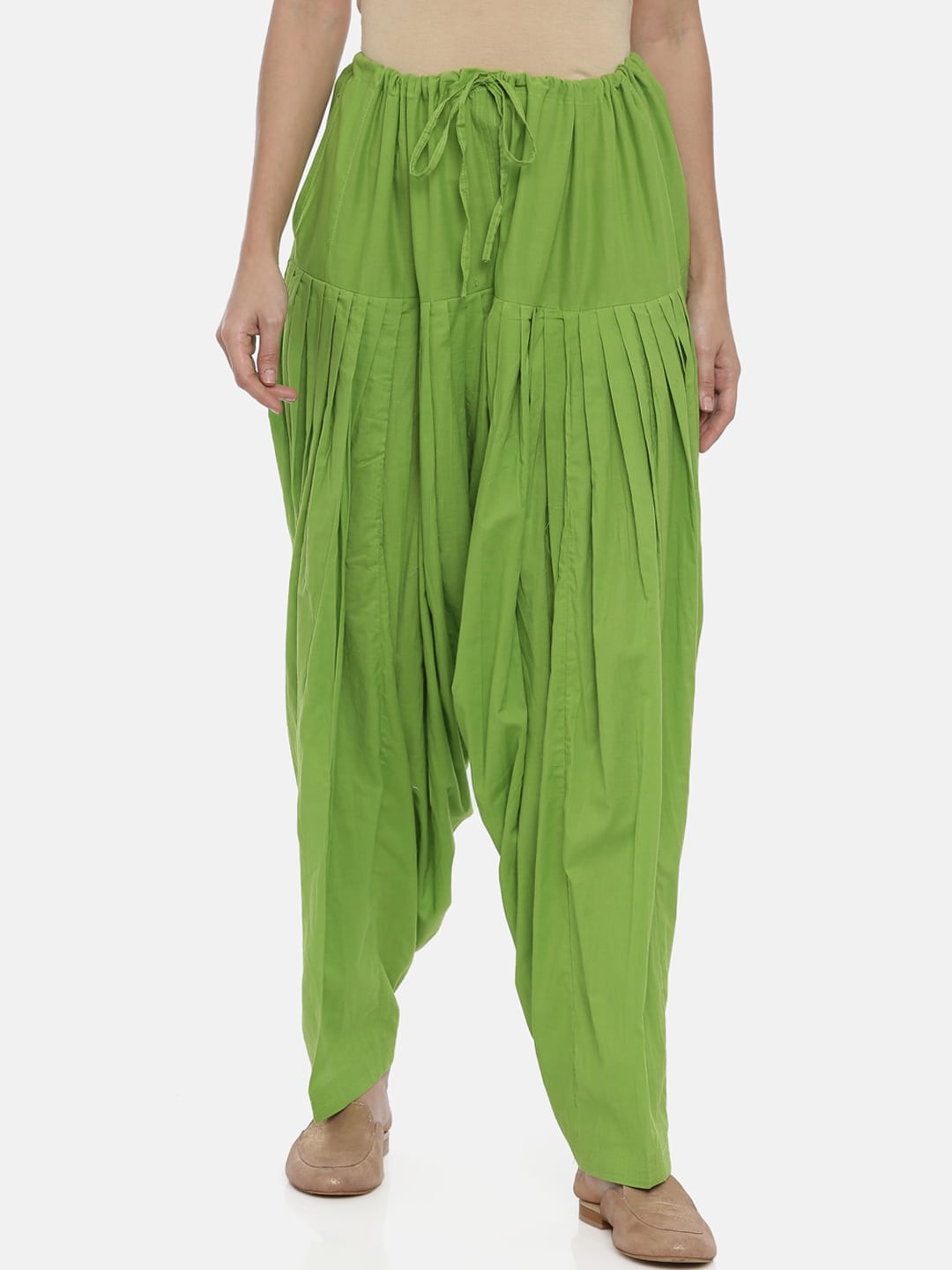 Souchii Lime Green Solid Loose-Fit Patiala | Grocsy