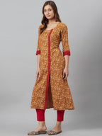 Aks Floral Printed Round Neck A-Line Kurta | Grocsy