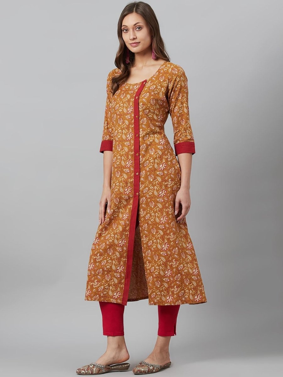Aks Floral Printed Round Neck A-Line Kurta | Grocsy