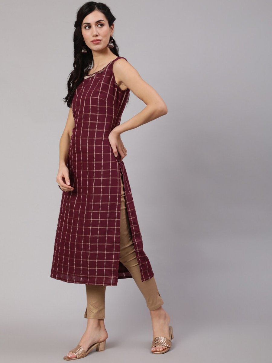 Aks Checked Chanderi Silk Straight Kurta | Grocsy