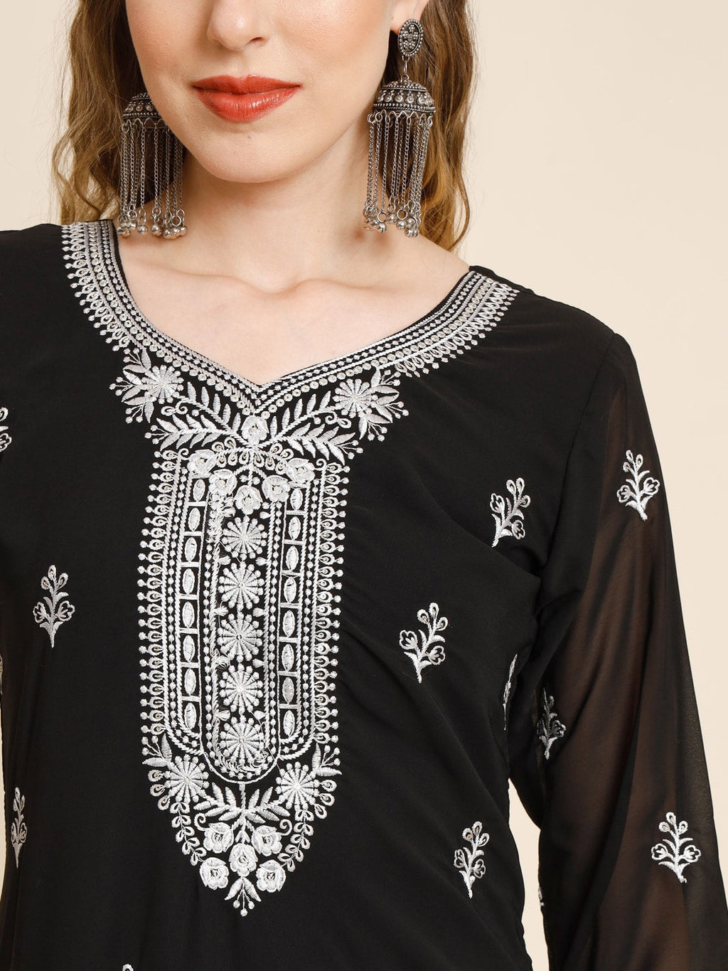 HERE&NOW Ethnic Motifs Embroidered Sequined Georgette Kurta | Grocsy