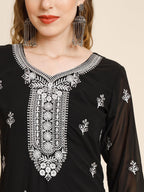 HERE&NOW Ethnic Motifs Embroidered Sequined Georgette Kurta | Grocsy