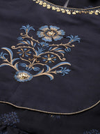All About You Women Navy Blue Floral Printed Empire Kurta with Trousers | Grocsy