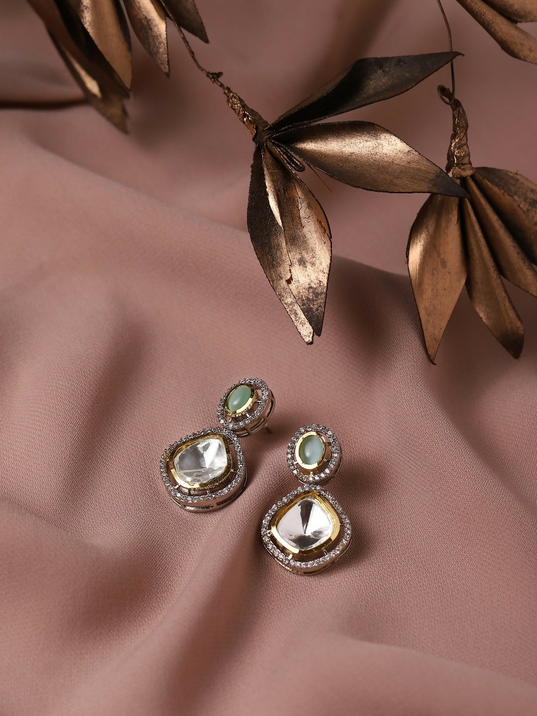 Green Stone Kundan Earrings- Ruby Raang | Grocsy