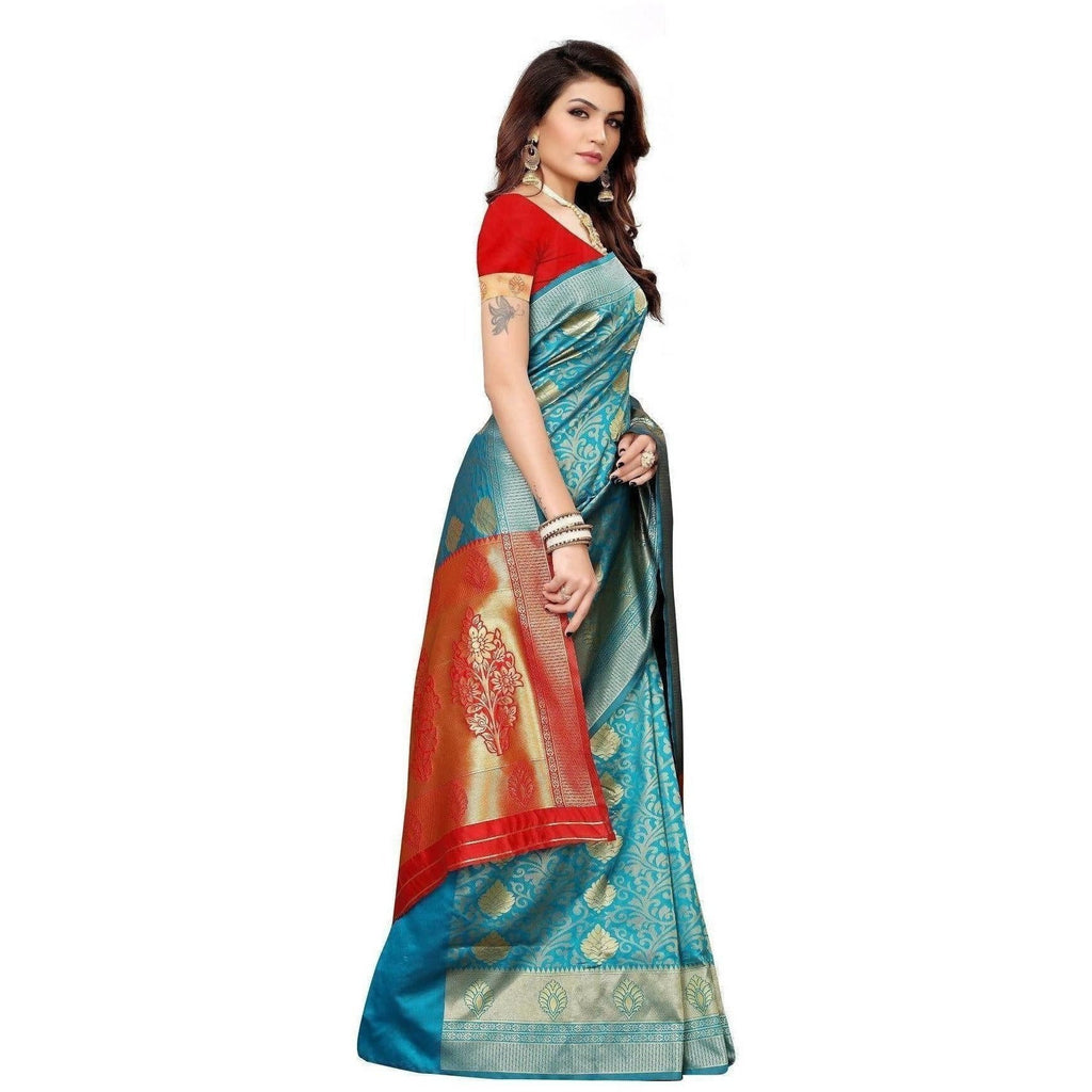 Vamika Banarasi Jaquard Rama Green Weaving Saree (BANARASI 06) | Grocsy