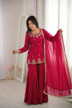 Teeya Creation Womens New Fancy Embroidery Sequence Work With Zarkan Diamond Work Pink Kurta Set | Grocsy