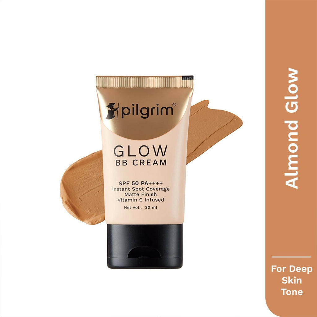 Pilgrim Glow BB Cream SPF 50 PA++++ Instant Spot Coverage Matte Finish Vitamin C Infused - Almond Glow | Grocsy