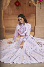 Lavender Cotton Jacquard Weaving Fabric Navratri Lehenga Choli With Dupatta - Raas | Grocsy