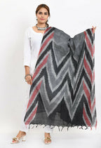 Mominos Fashion Moeza Women's Handloom Cotton Ikkat Maroon/Black Dupatta | Grocsy