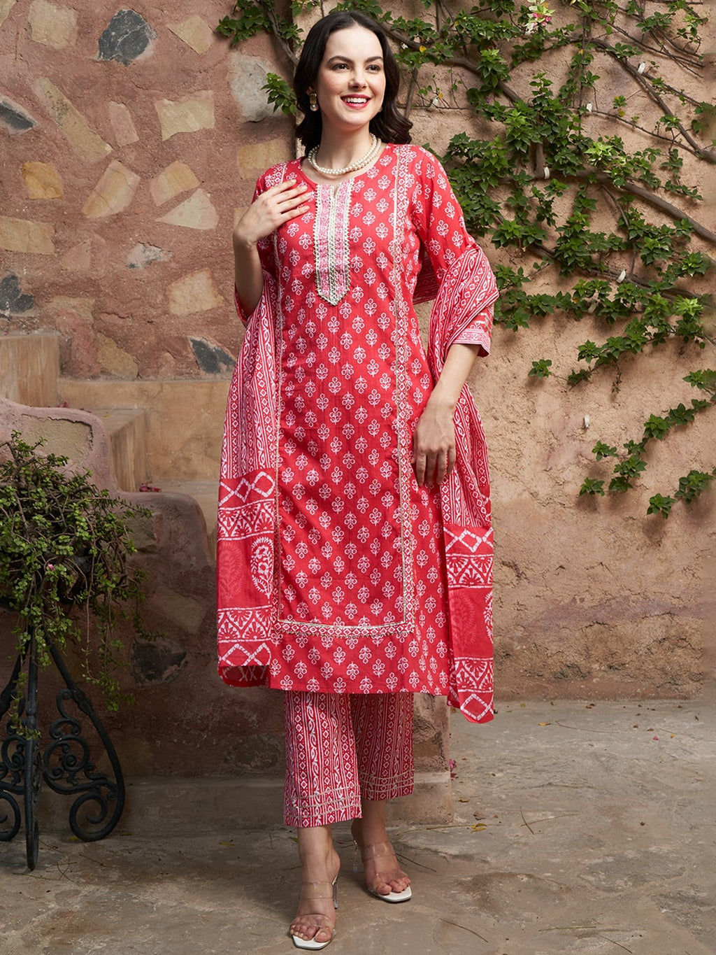 Sangria Printed Pure Cotton Kurta With Trouser & Dupatta | Grocsy