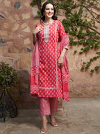 Sangria Printed Pure Cotton Kurta With Trouser & Dupatta | Grocsy