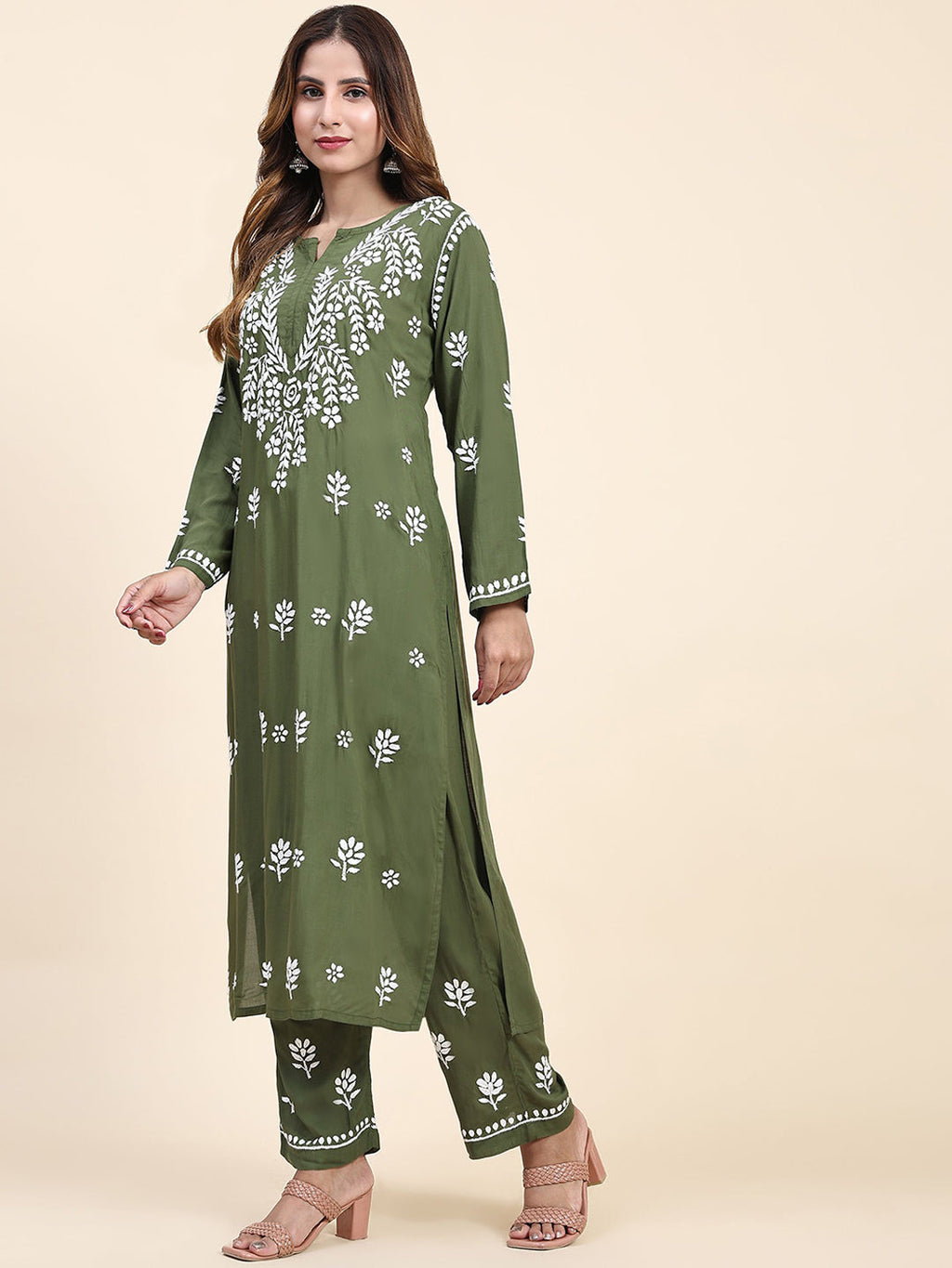 HOUSE OF KARI Floral Embroidered Thread Work Pure Cotton Kurta with Trousers | Grocsy