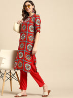Sangria Women Ethnic Motifs Printed Kurta with Trousers | Grocsy