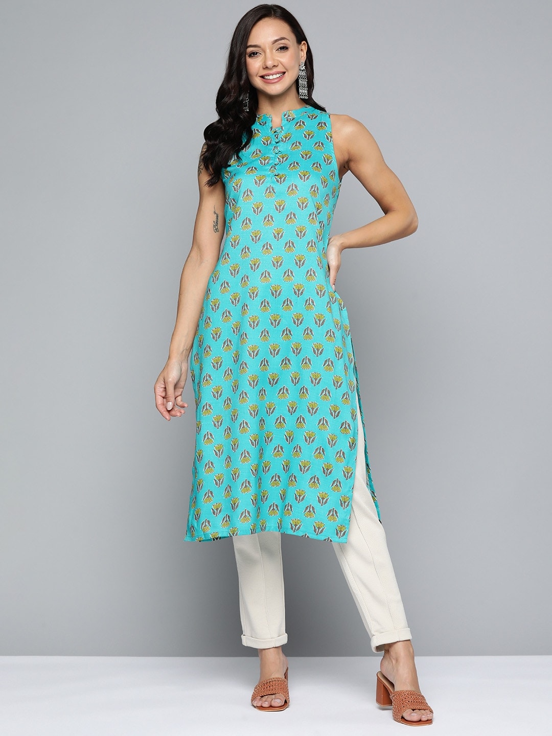 HERE&NOW Ethnic Motifs Printed Straight Kurta | Grocsy