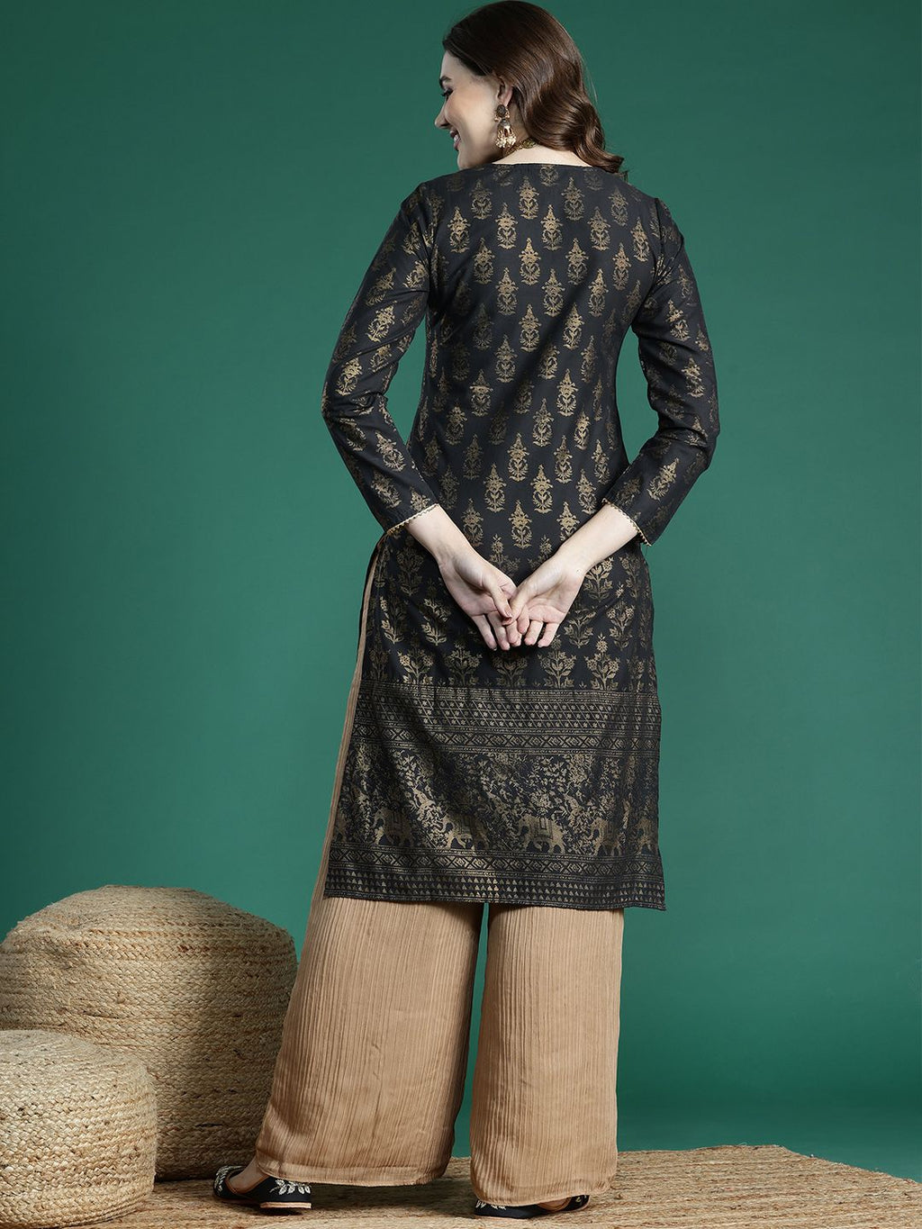 Sangria Ethnic Motifs Printed Gotta Patti Kurta | Grocsy