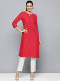 HERE&NOW Women Pure Cotton Floral Embroidered Keyhole Neck Thread Work Kurta | Grocsy