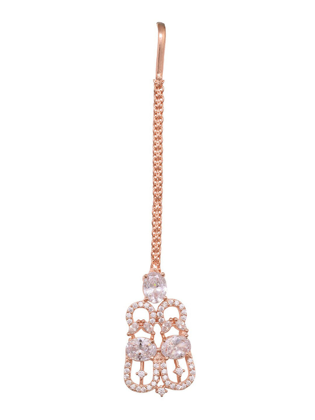 Saraf RS Jewellery Rose Gold-Polished White AD Studded Jewellery Set With Maang Tika | Grocsy