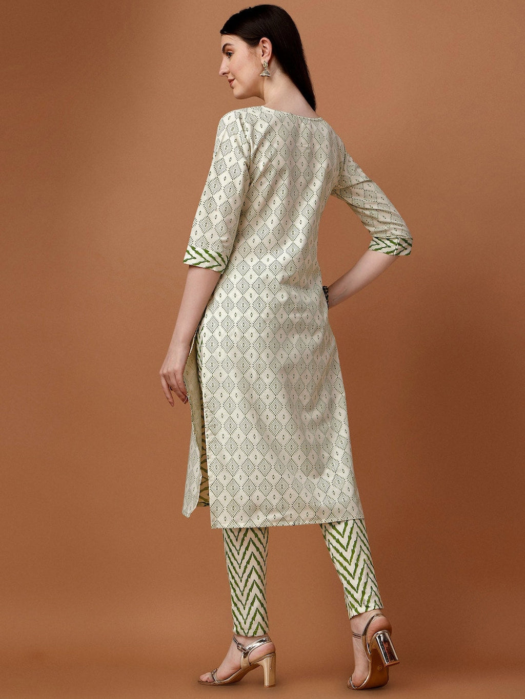 HERE&NOW Geometric Printed Pure Cotton Kurta With Trousers & Dupatta | Grocsy