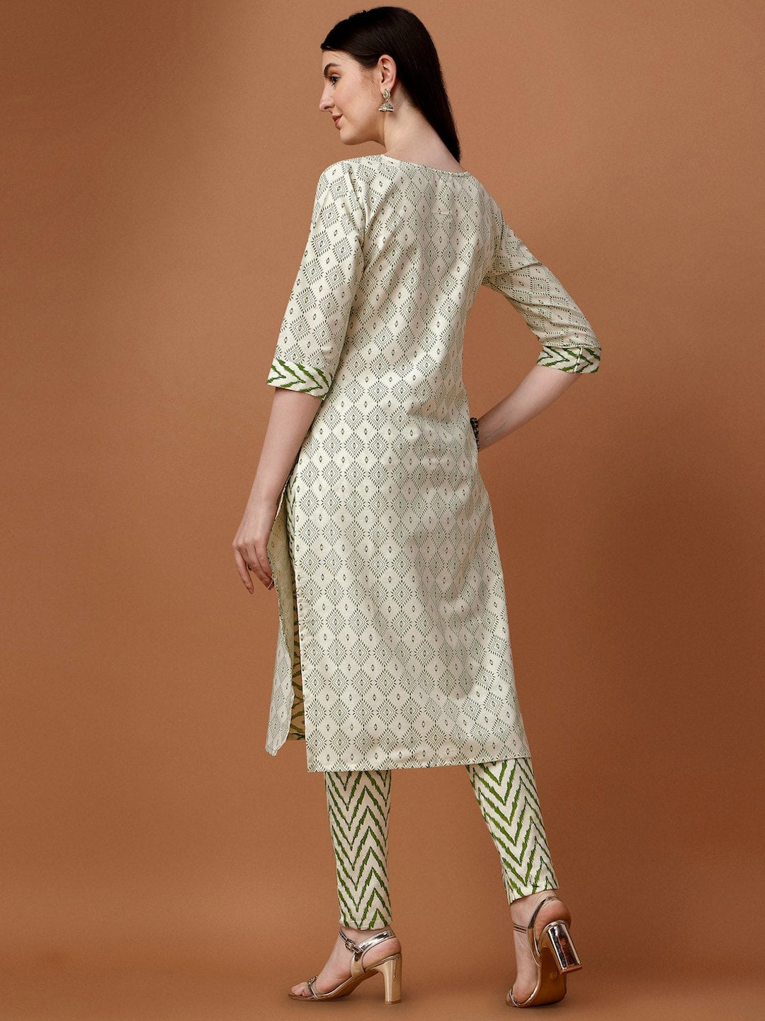 HERE&NOW Geometric Printed Pure Cotton Kurta With Trousers & Dupatta | Grocsy