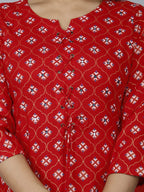 HERE&NOW Women Red Ethnic Motifs Printed Mirror Work Kurta | Grocsy