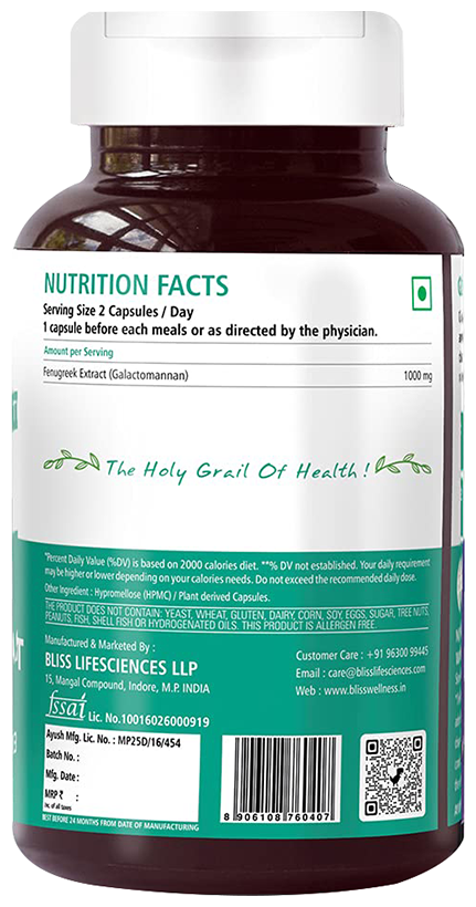 Bliss Welness Weight Management Fenugreek Extract Galactomannan Veg Capsule | Grocsy