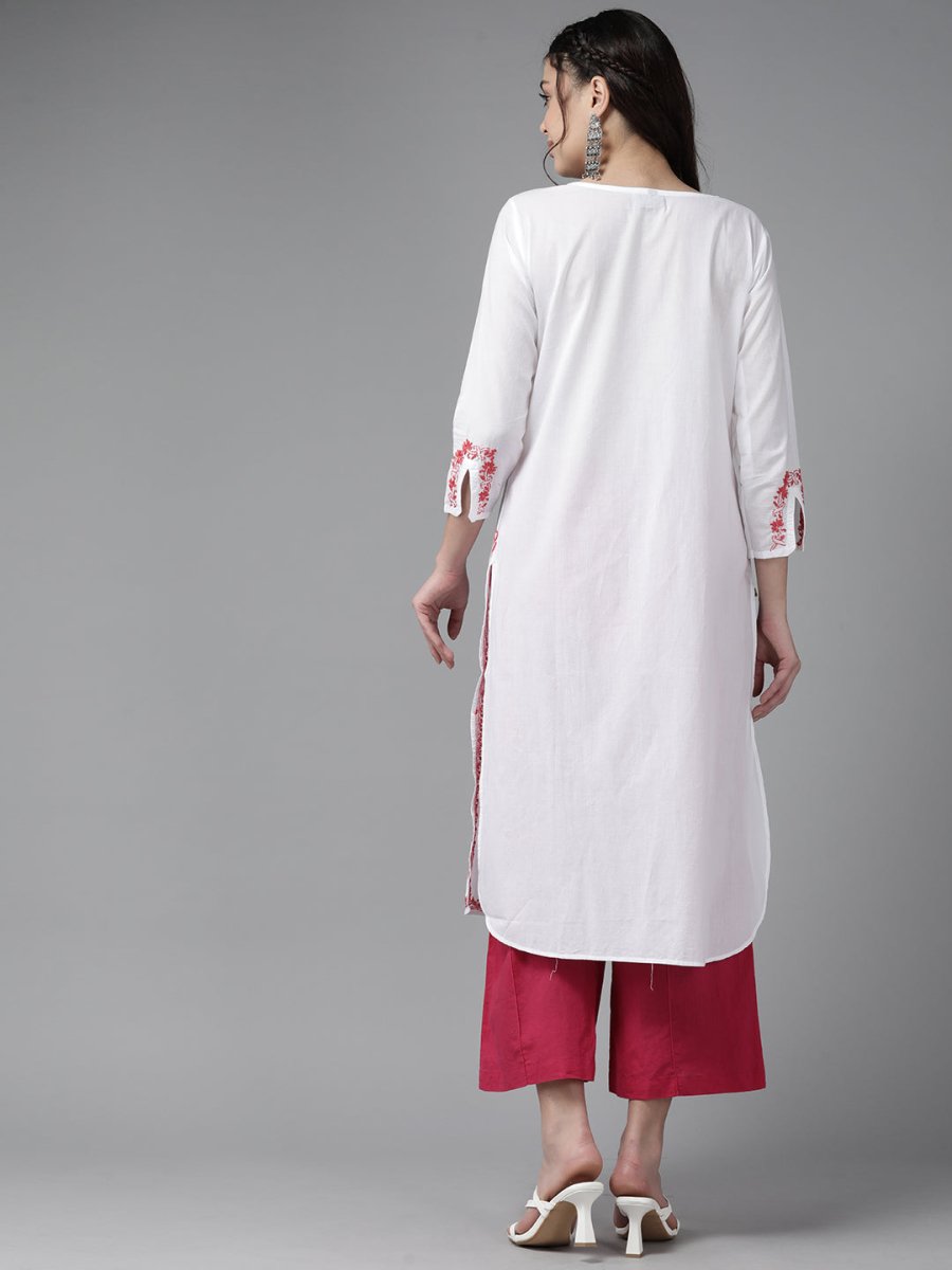 ADA Ethnic Motifs Chikankari Embroidered Floral Kurta | Grocsy