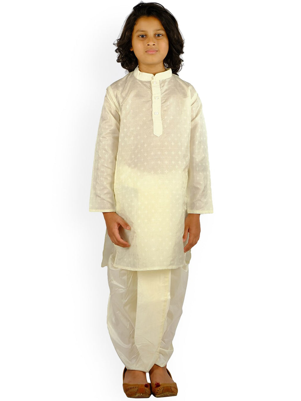 Sethukrishna Boys Cream-Coloured Embroidered Angrakha Kurta with Salwar & With Dupatta | Grocsy