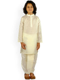 Sethukrishna Boys Cream-Coloured Embroidered Angrakha Kurta with Salwar & With Dupatta | Grocsy