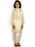 Sethukrishna Boys Cream-Coloured Embroidered Angrakha Kurta with Salwar & With Dupatta | Grocsy