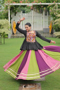 Teeya Creation Multi Colour Reyon Silk Gamathi Work Navratri lehenga Choli | Grocsy