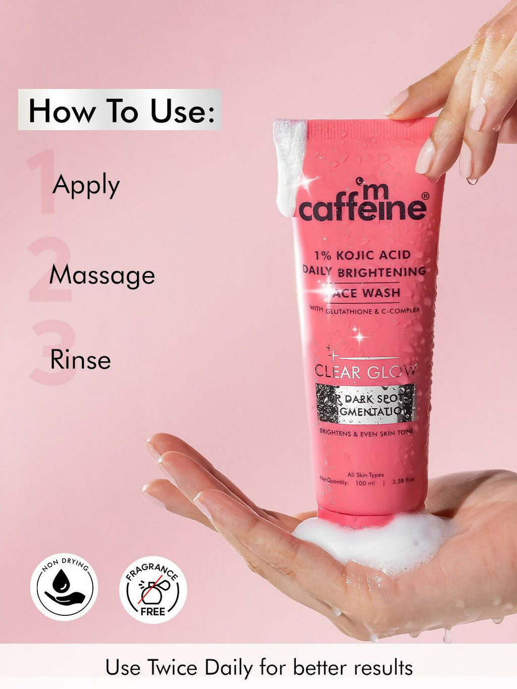 mCaffeine Clear Glow 1% Kojic Acid Daily Brightening Face Wash For Dark Spots & Pigmentation | Grocsy