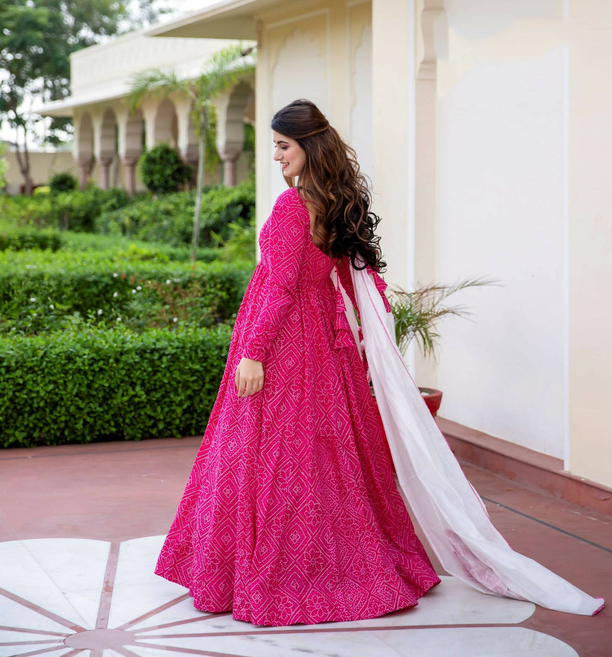 Pink Pure Maslin Bandhej Print Work Stitched Suit With Dupatta - Anbazaar | Grocsy