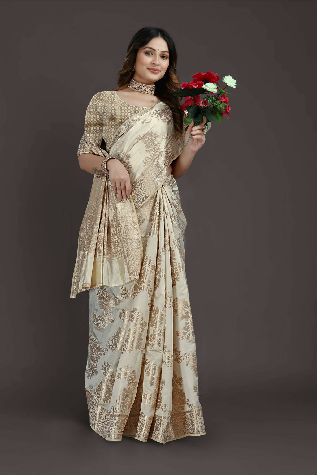 Off White Pure Raw Silk Zari Woven Saree with Unstitched Blouse Piece - Alisha | Grocsy