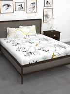 Story@home White & Blue Floral King Bedsheet with 2 Pillow Covers | Grocsy