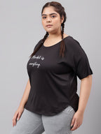 MKH Plus Size Typography Printed Dri-FIT Relaxed Fit Drop-Shoulder Sleeves Gym T-shirt | Grocsy
