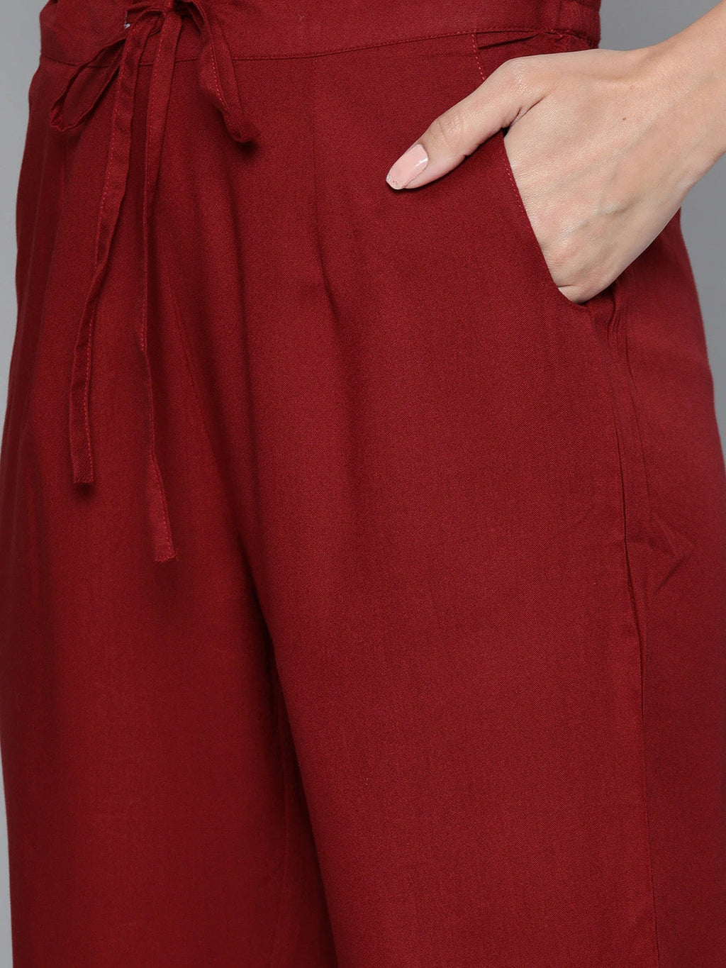 HERE&NOW Women Maroon & Pink Ethnic Motifs Printed Regular Gotta Patti Kurta with Trousers | Grocsy