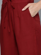 HERE&NOW Women Maroon & Pink Ethnic Motifs Printed Regular Gotta Patti Kurta with Trousers | Grocsy