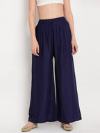 TAG 7 Women Black & Navy Blue Set of 2 Flared Ethnic Palazzos | Grocsy