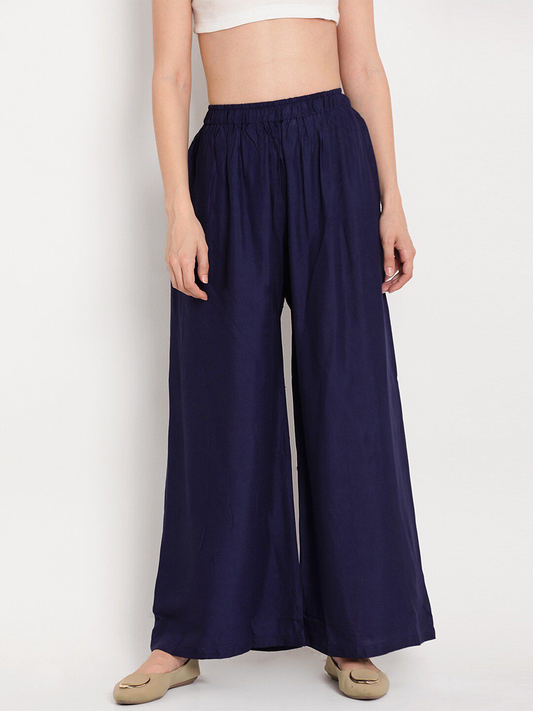 TAG 7 Women Black & Navy Blue Set of 2 Flared Ethnic Palazzos | Grocsy