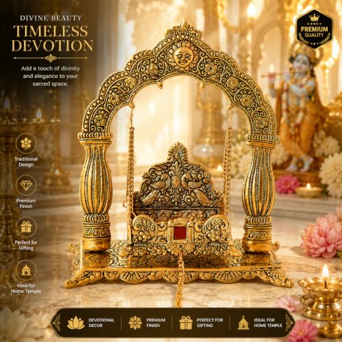 Chhariya Crafts Metal Laddu Gopal Krishna Swing Jhula for Janmashtami Pooja | Grocsy