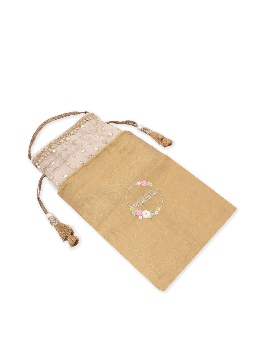 Masq Grey & White Embellished Potli Clutch | Grocsy
